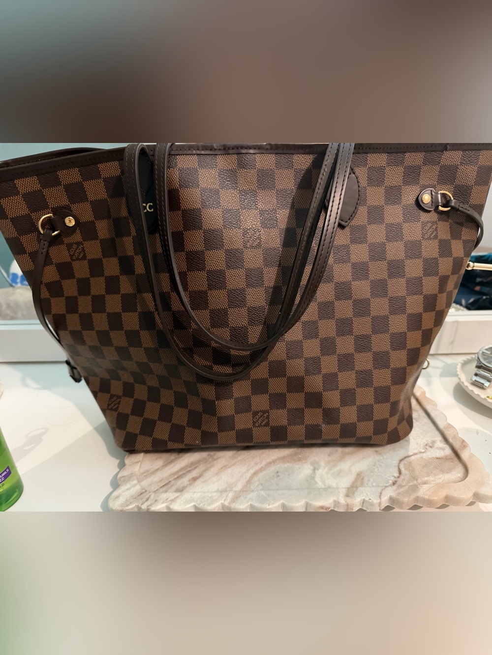 Classic Checkered Tote Bag in Brown